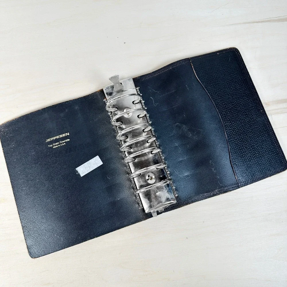 Two Vintage Jeppesen‎ Leather Binders 7 Ring Airway Manuals Top Grain Inserts